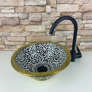 Black white Moroccan ceramic sink with glossy glazed finish