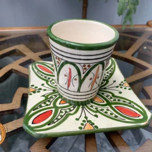 Authentic Moroccan ceramic cup and plate for table setting