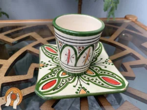 Authentic Moroccan ceramic cup and plate for table setting