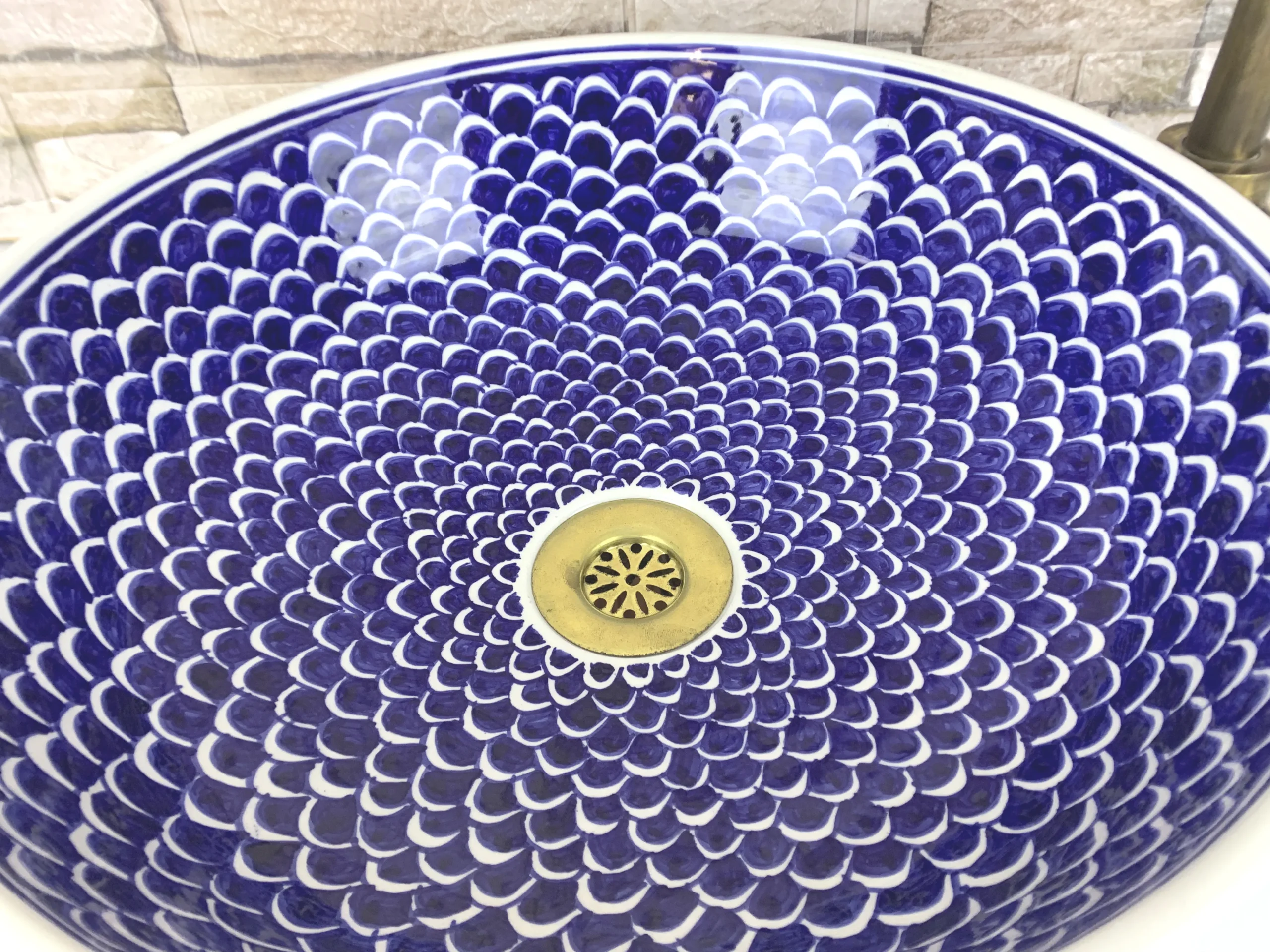 Artisan Moroccan ceramic bathroom sink blue glaze