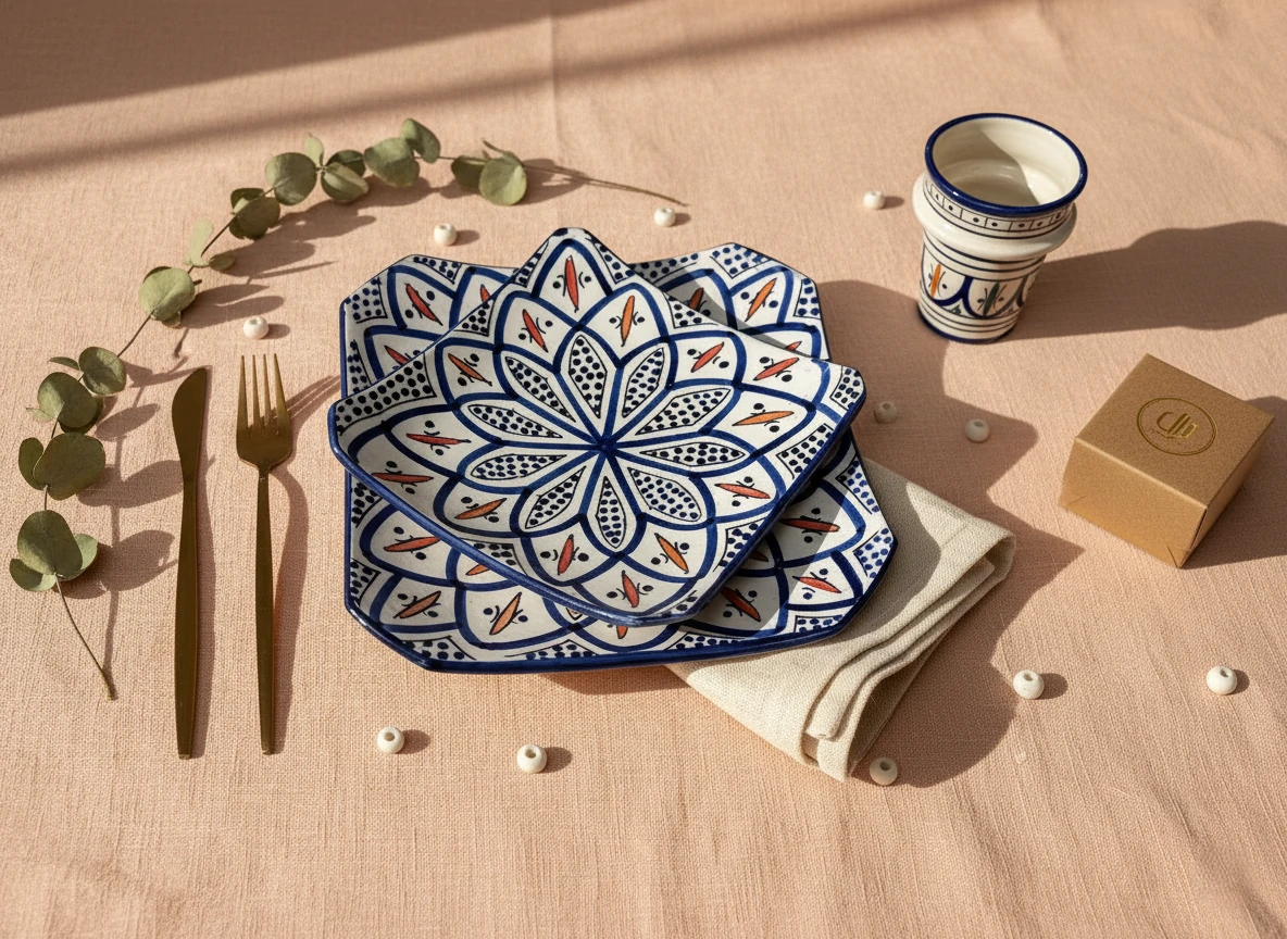 Moroccan artisan ceramic sink with green edge detail