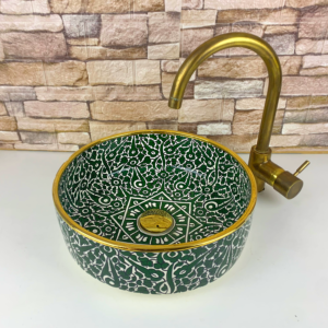 Moroccan ceramic countertop sink green floral interior view