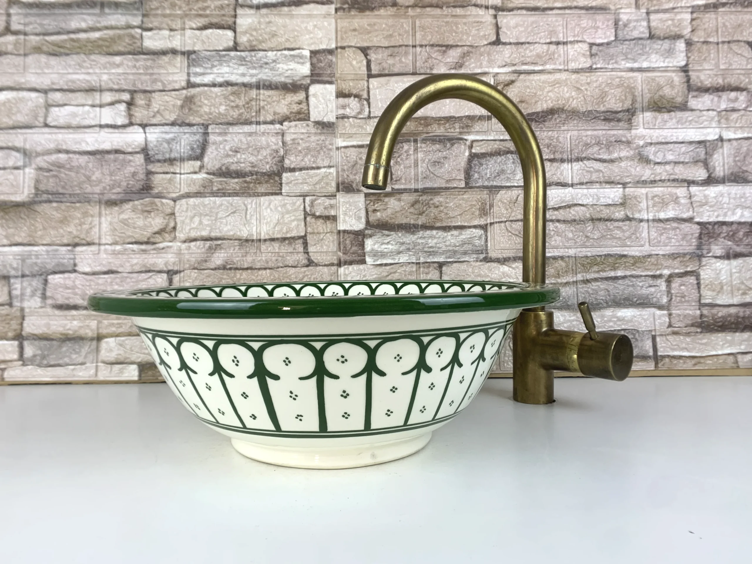 Unique handmade Moroccan ceramic sink with floral interior design