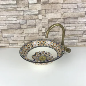 Decorative ceramic bathroom sink inspired by Moroccan geometry