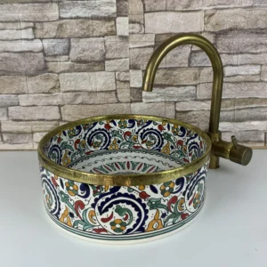 Moroccan handmade ceramic sink with multicolor floral patterns