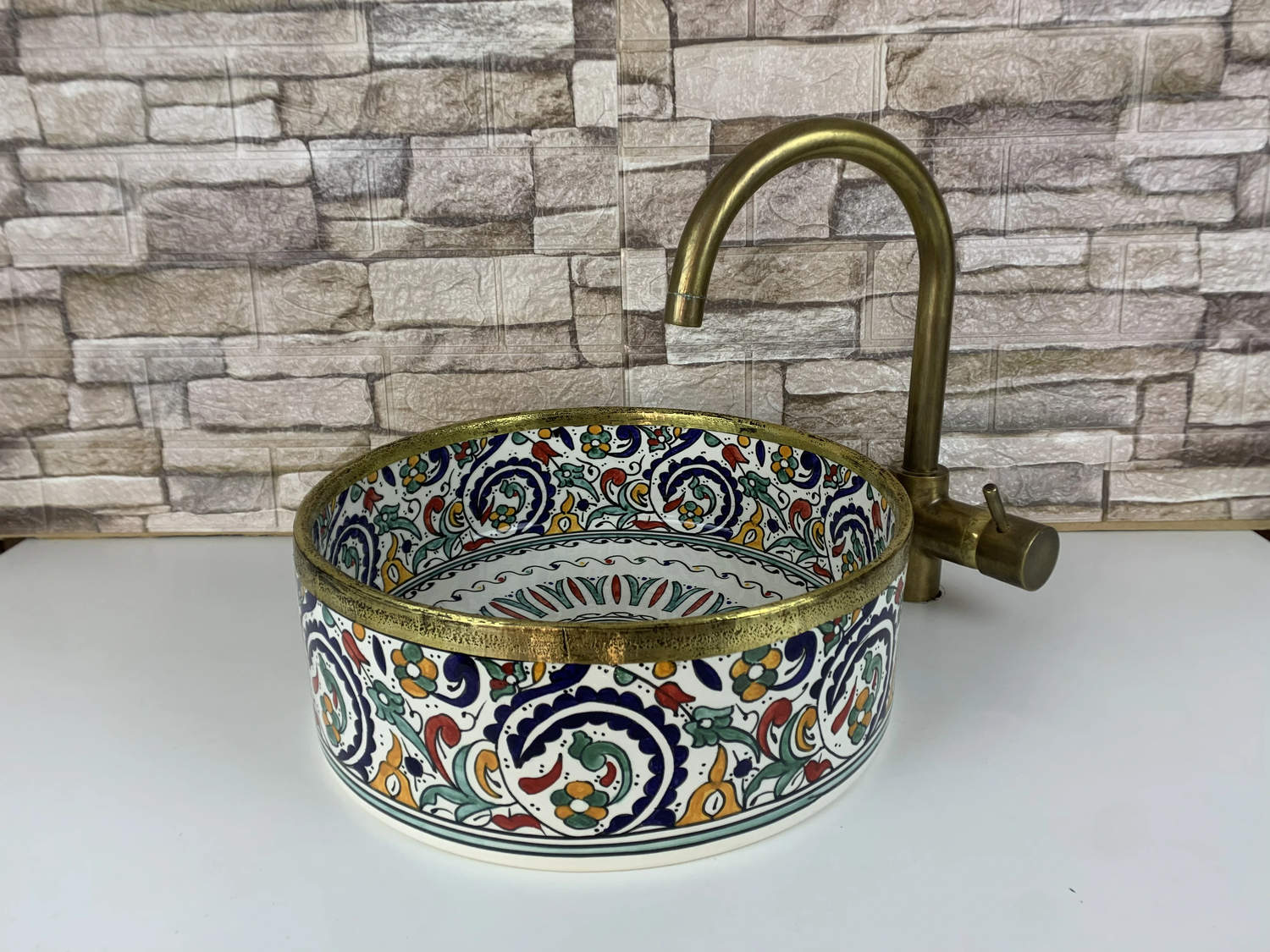 moroccan handmade ceramic sink – black & white geometric vessel basin for bathroom & kitchen