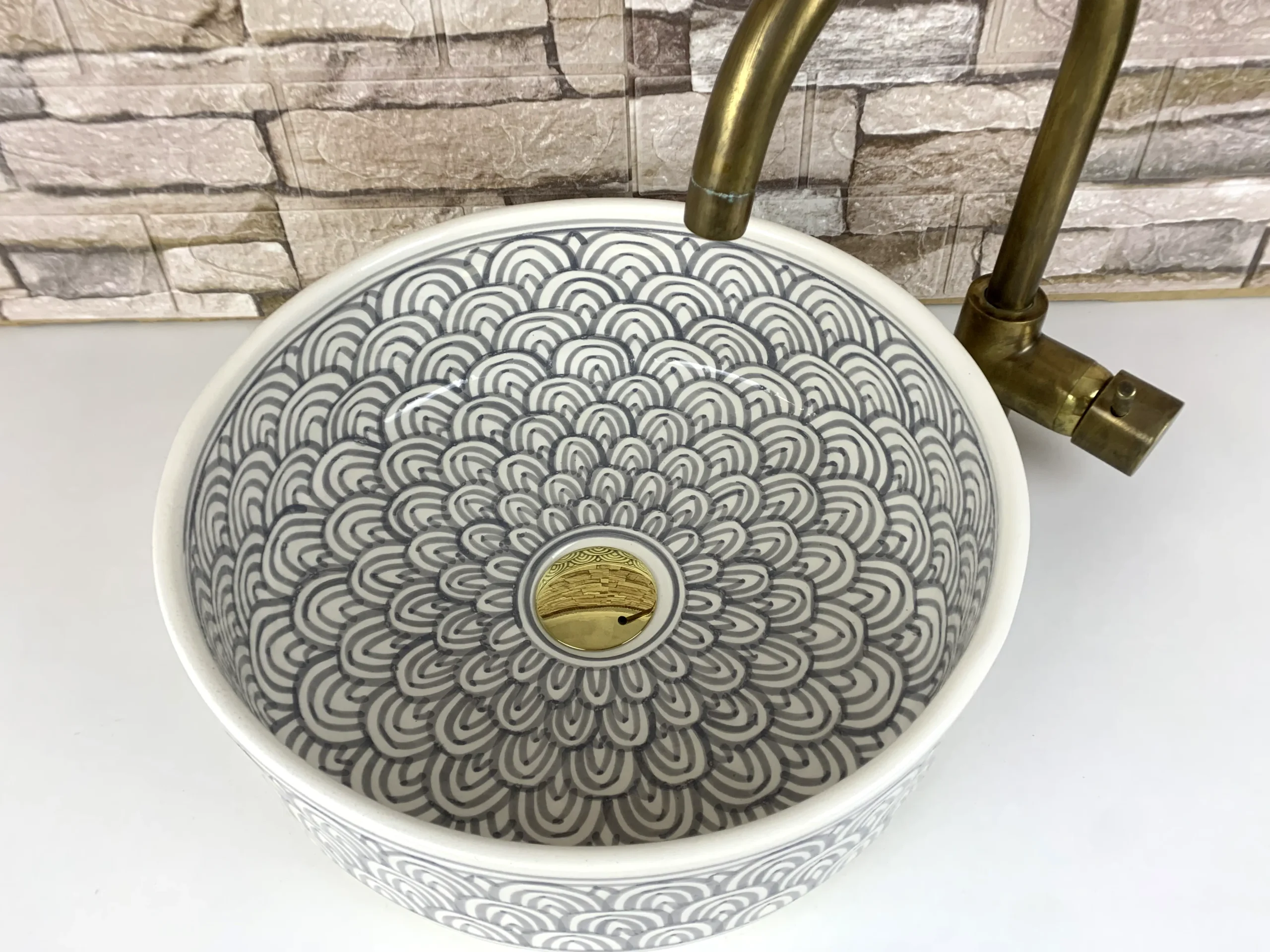 Modern Moroccan ceramic sink handmade with geometric pattern