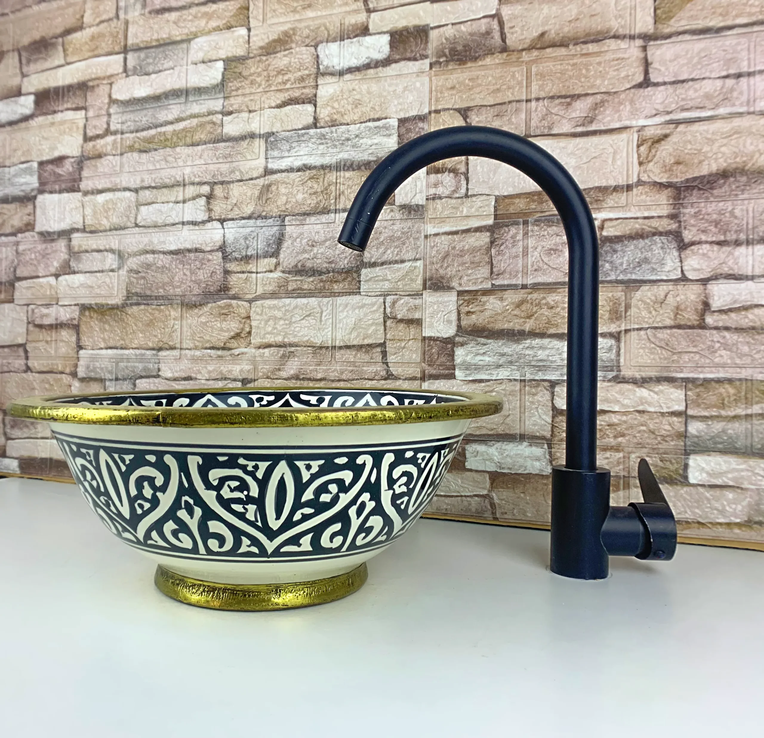 Handmade vessel sink inspired by Moroccan geometric art