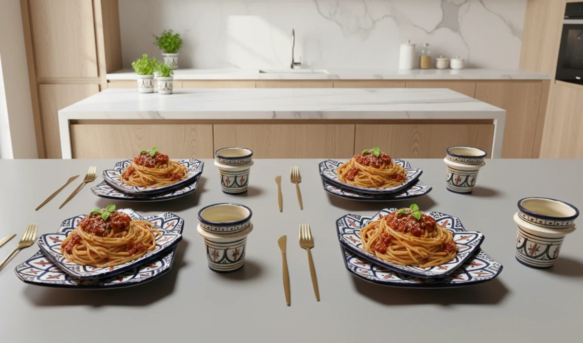 Plain ivory Moroccan ceramic vessel sink with green rim