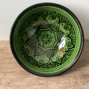 Authentic Safi pottery green ceramic salad bowl hand-painted Moroccan design