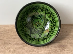 Authentic Safi pottery green ceramic salad bowl hand-painted Moroccan design