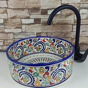 Moroccan ceramic sink bowl for kitchen or bathroom with vibrant floral motifs