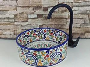 Moroccan ceramic sink bowl for kitchen or bathroom with vibrant floral motifs