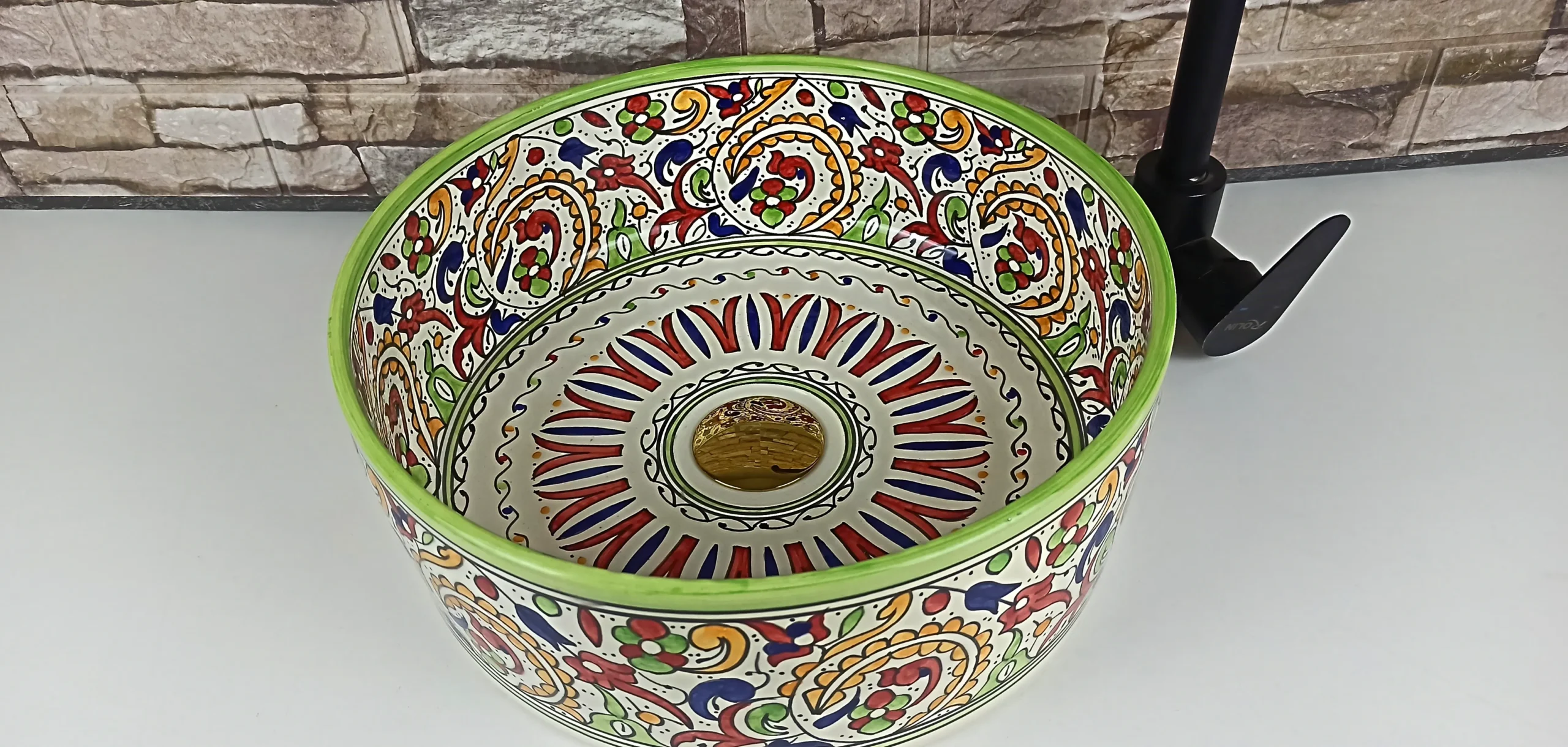 Handmade Moroccan ceramic bathroom sink multicolor design