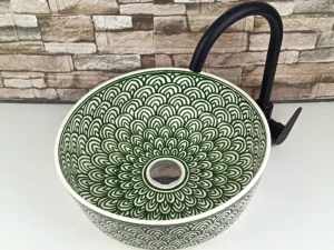 Handmade Moroccan ceramic sink with green mandala pattern