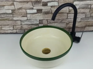 Minimalist Moroccan vessel sink with glossy glazed finish