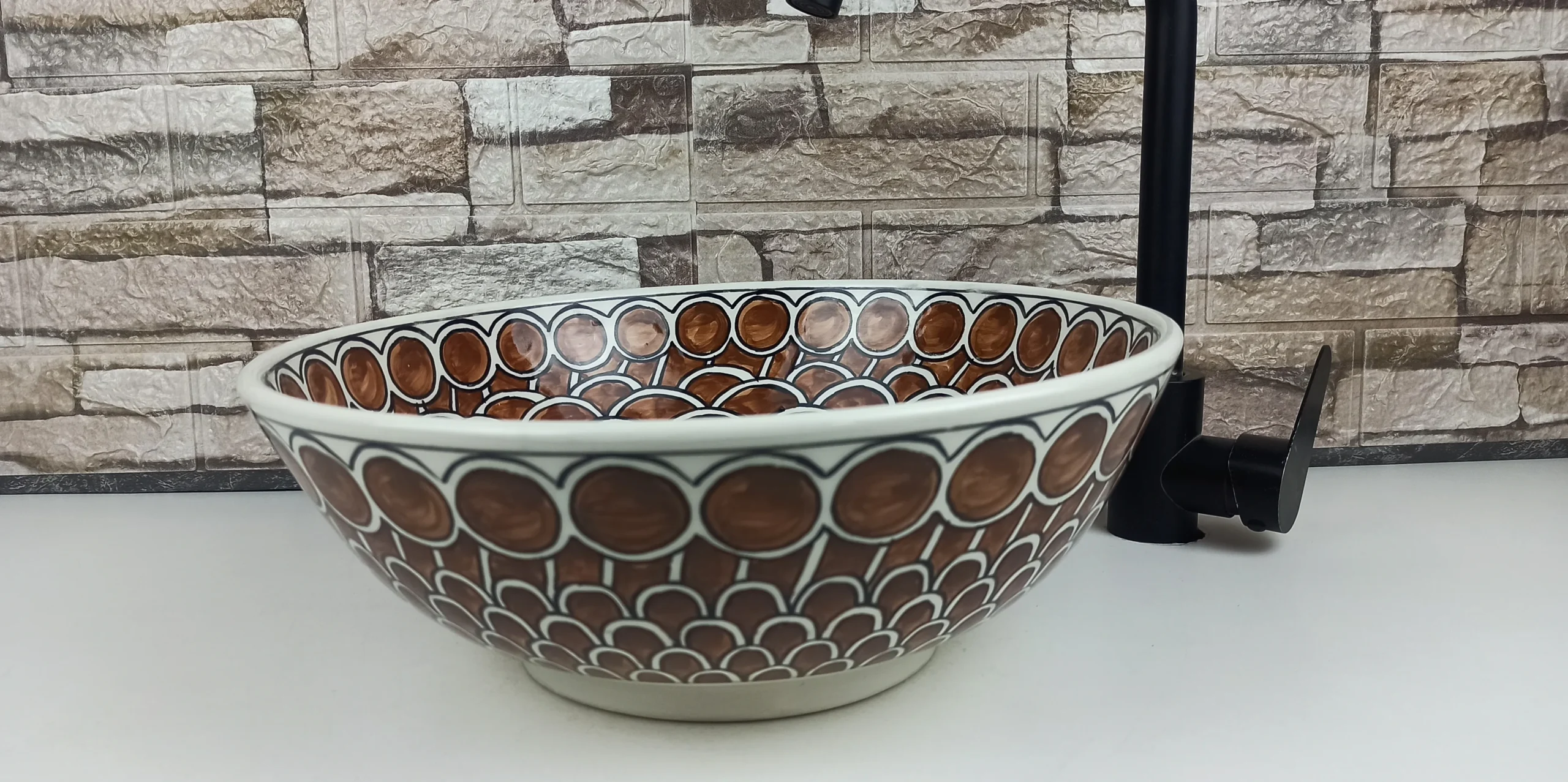 Handmade Moroccan ceramic bathroom sink brown design