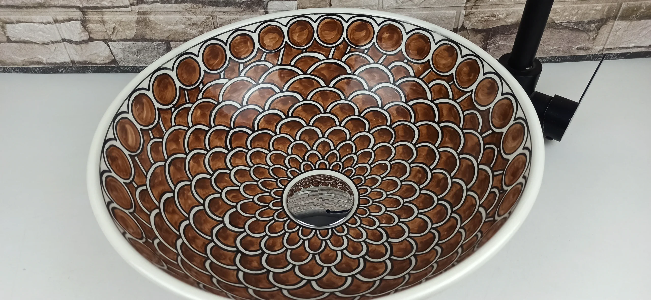 Moroccan ceramic basin for rustic and modern bathroom interiors