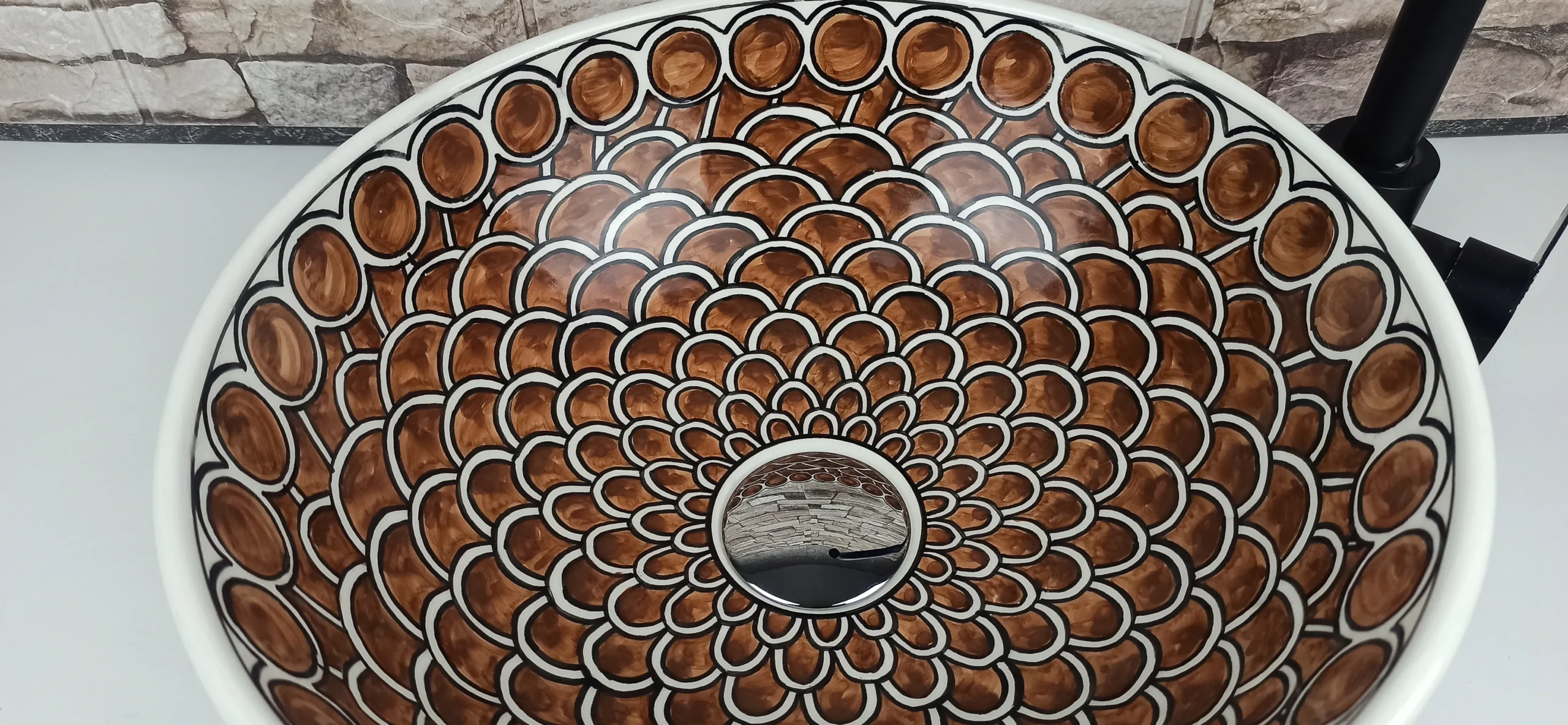 Brown Moroccan ceramic sink with glossy glazed finish