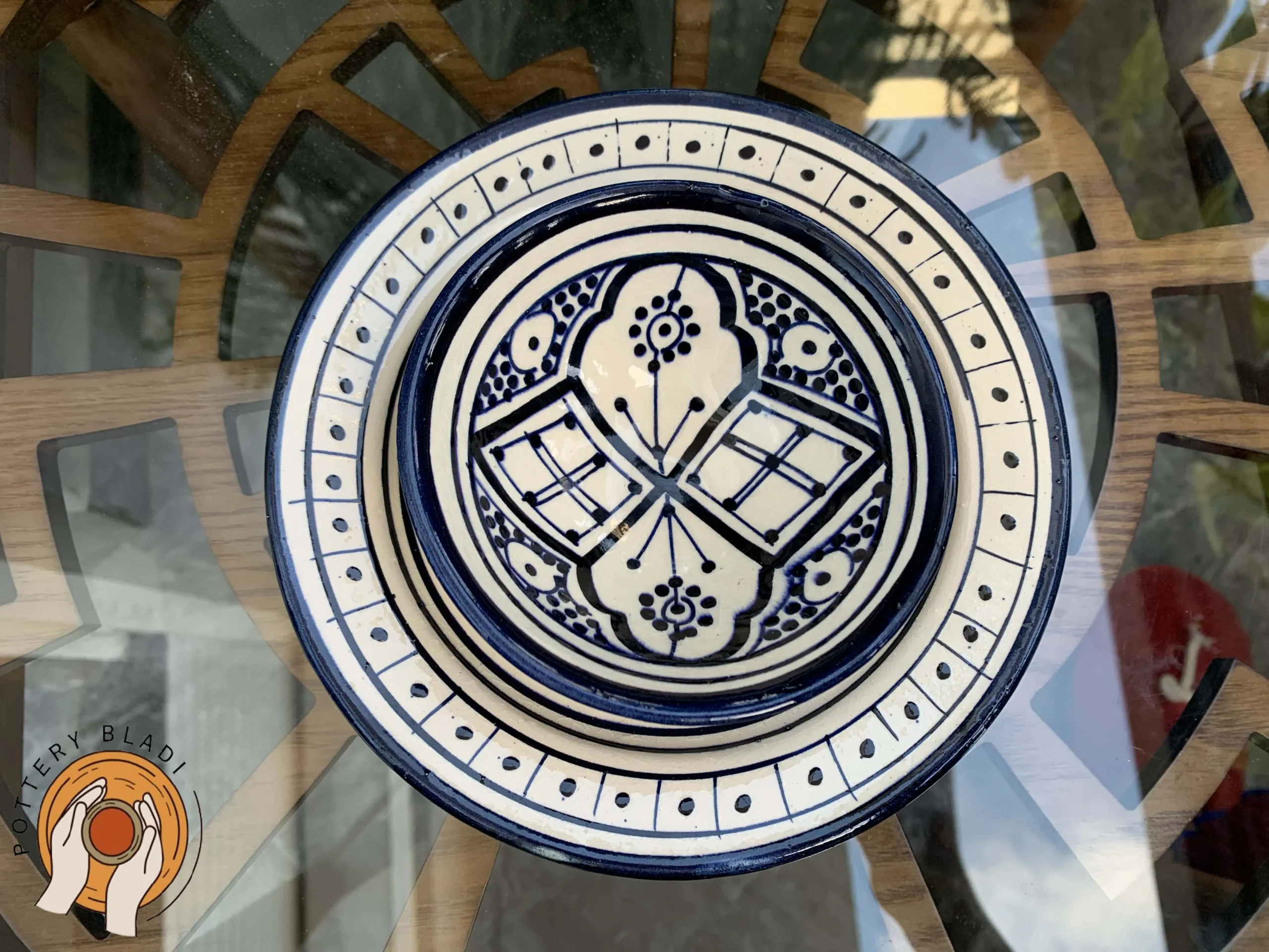 Artisan Safi pottery serving dish with traditional Moroccan design