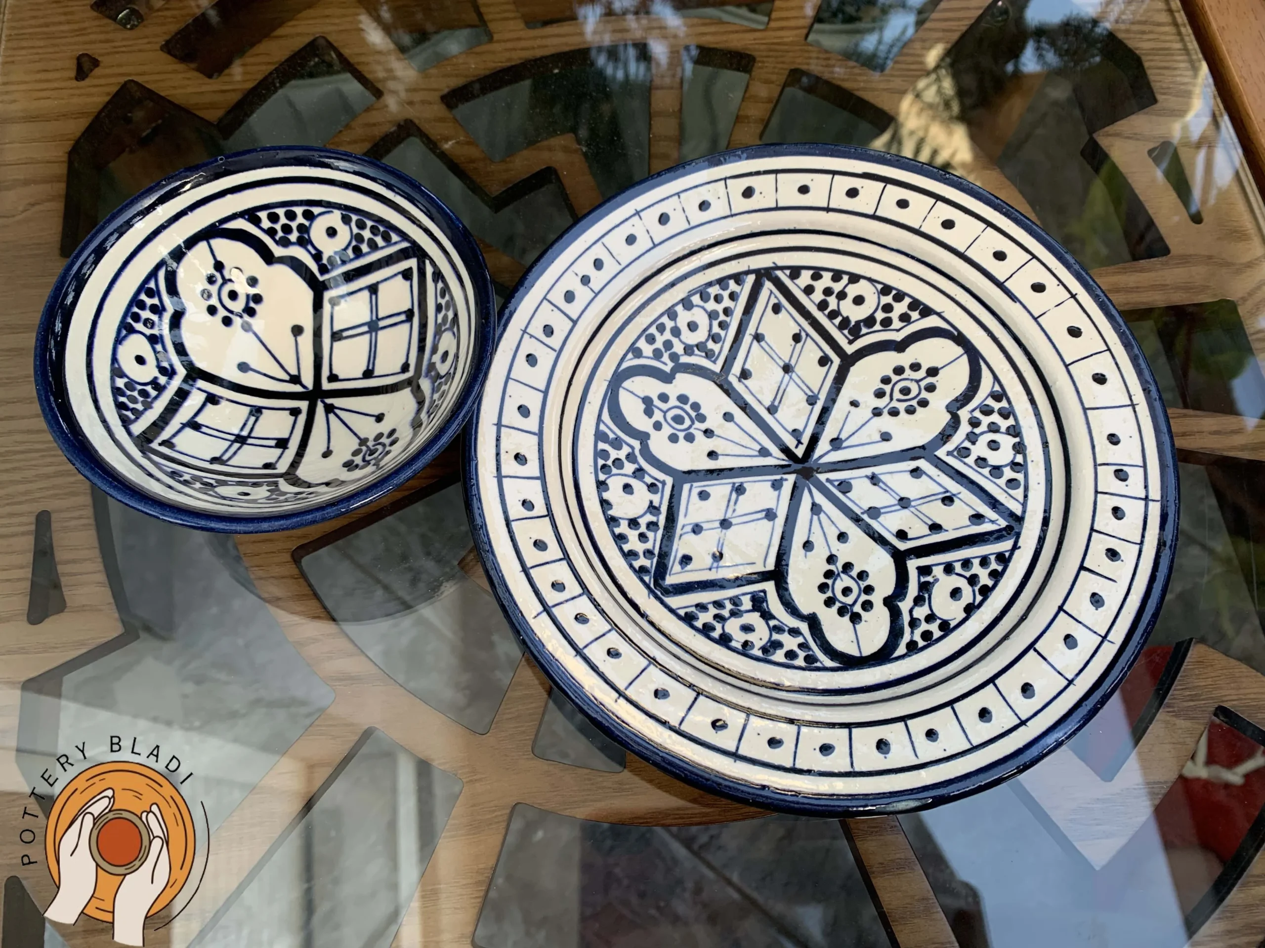 Hand-painted Moroccan serving plate and bowl