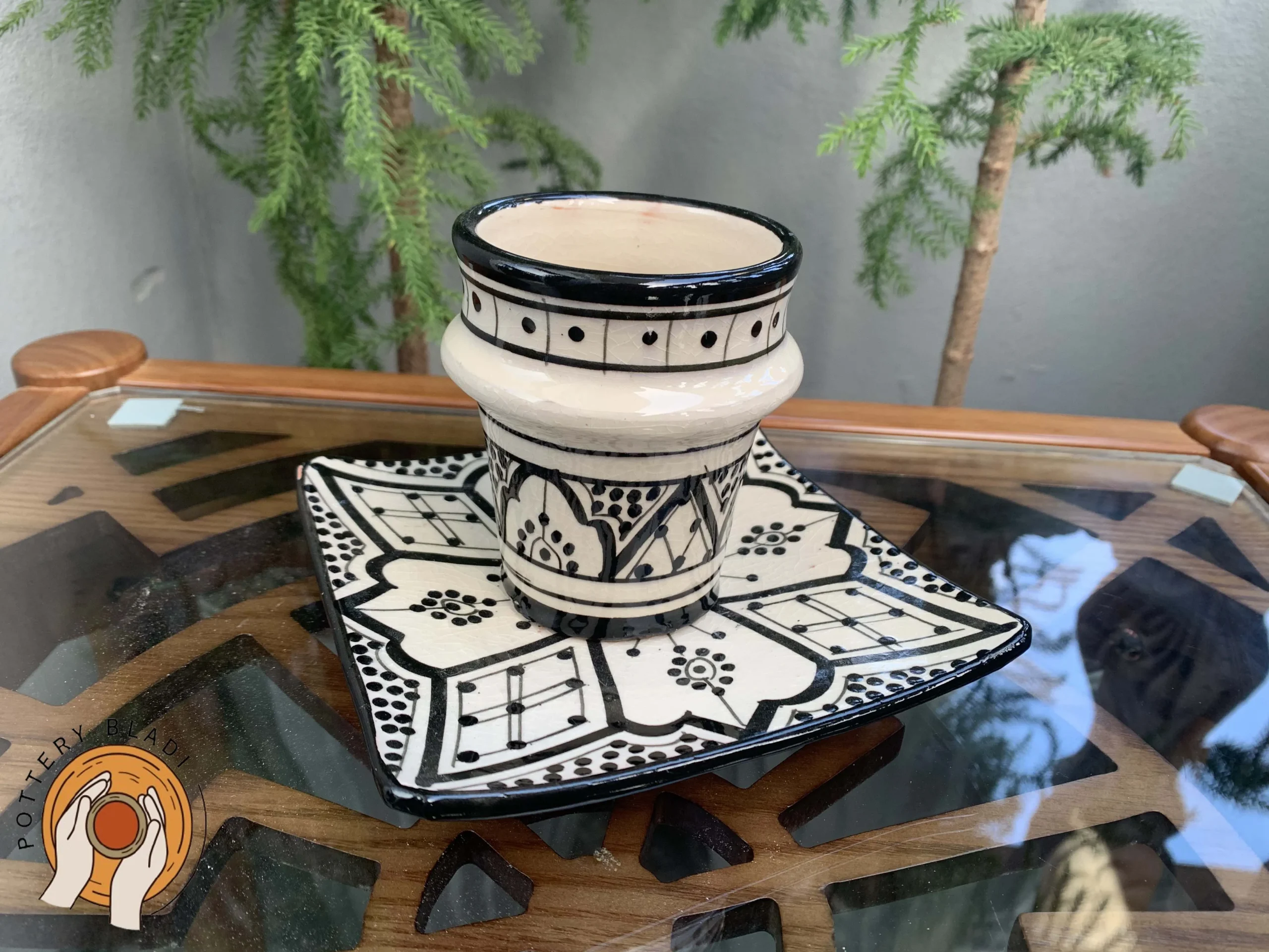 Artisan Moroccan ceramic tableware in black and white