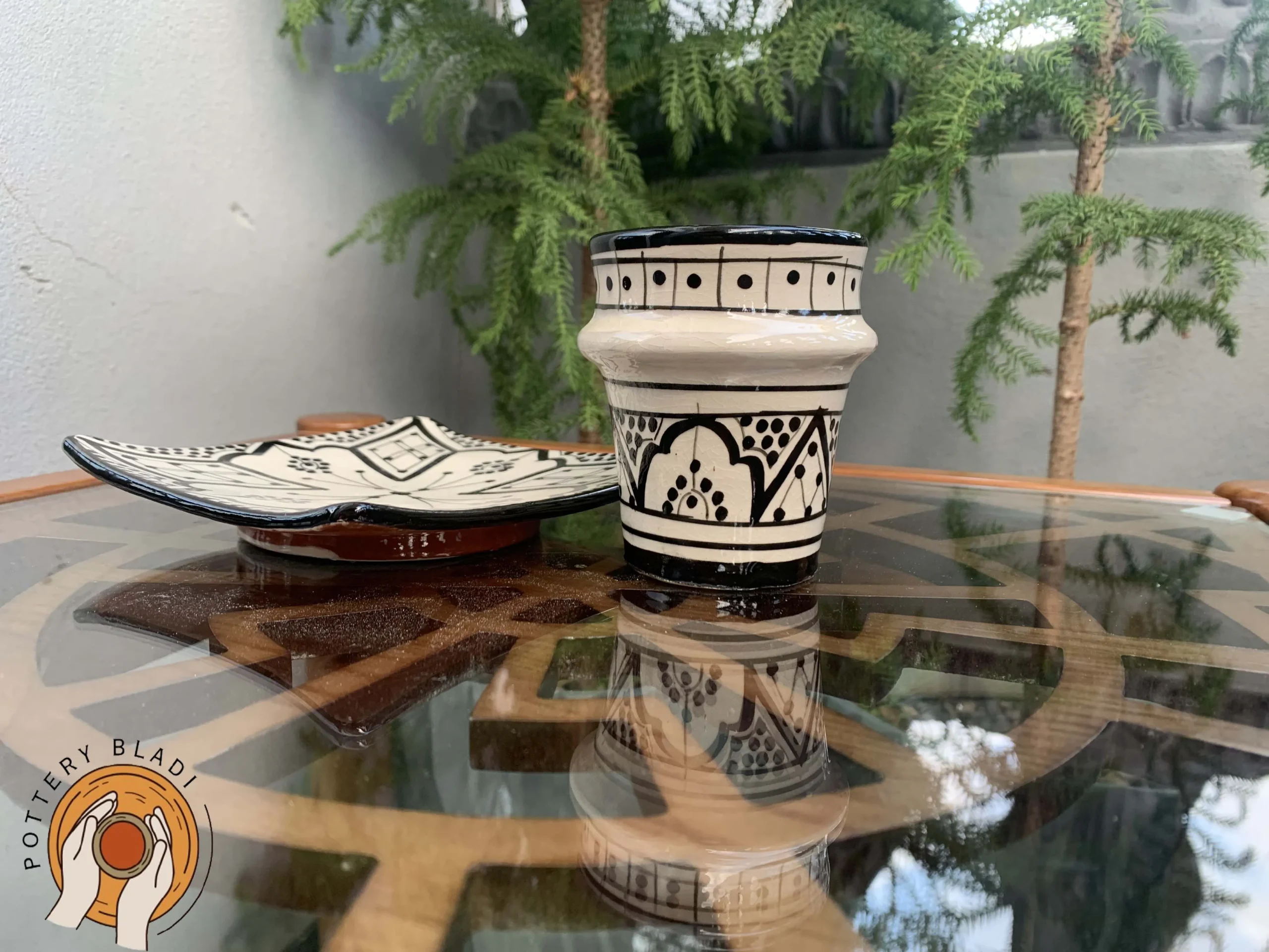 Traditional Moroccan pottery coffee set