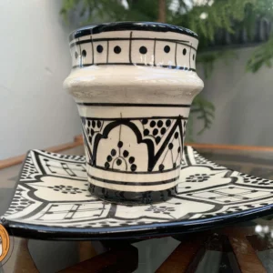 Hand-painted Moroccan ceramic cup and serving plate