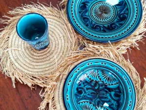 Moroccan ceramic cup and plates set hand-painted in Safi