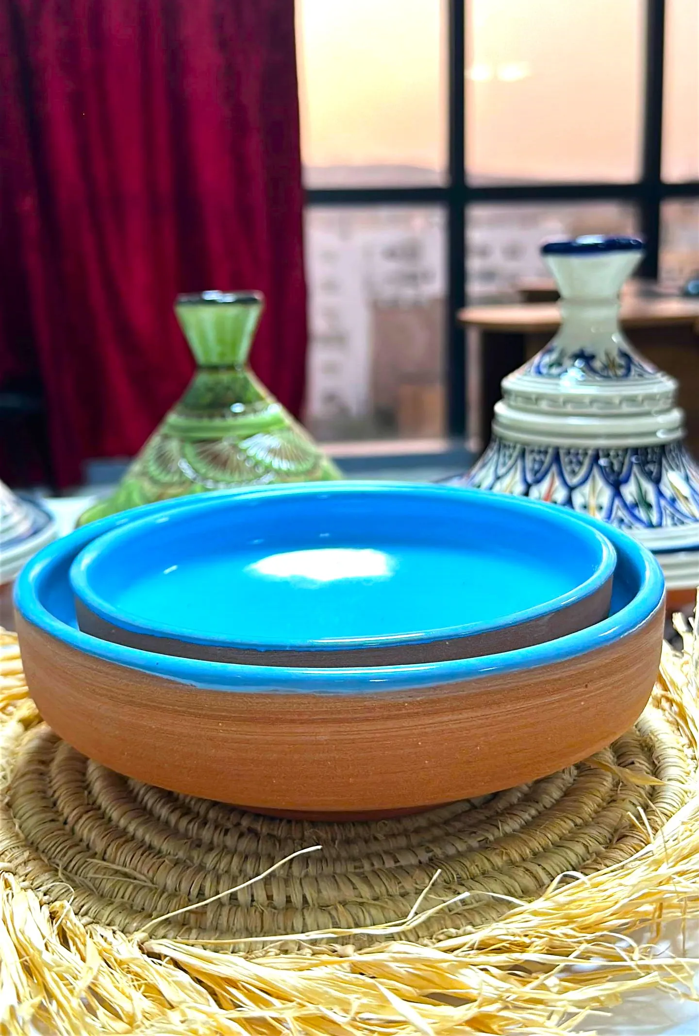 Artisan Moroccan ceramic tableware with natural clay finish